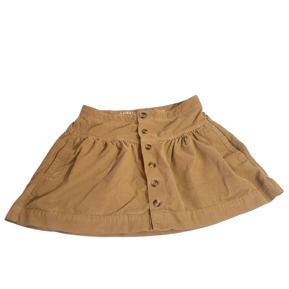 American Eagle AEO Tan Brown Corduroy Button Down Mini Skirt With Pockets - Picture 1 of 7